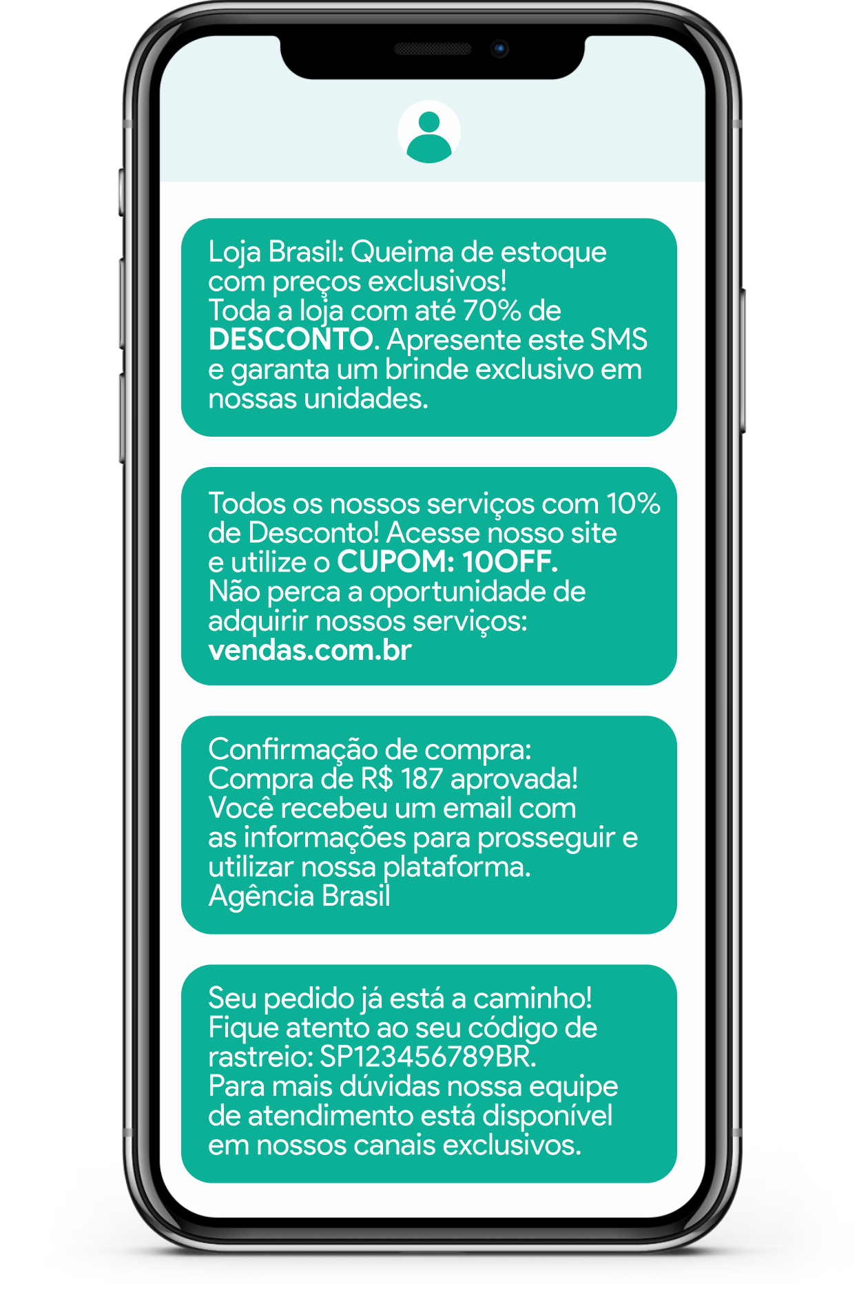 exemplo de mensagem sms